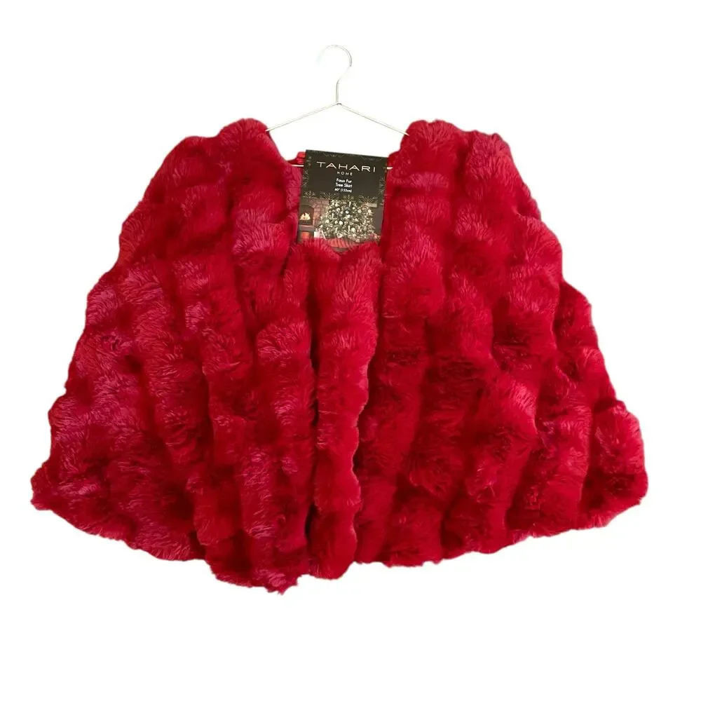 TAHARI Ruby Red Faux Fur Tree Skirt 60